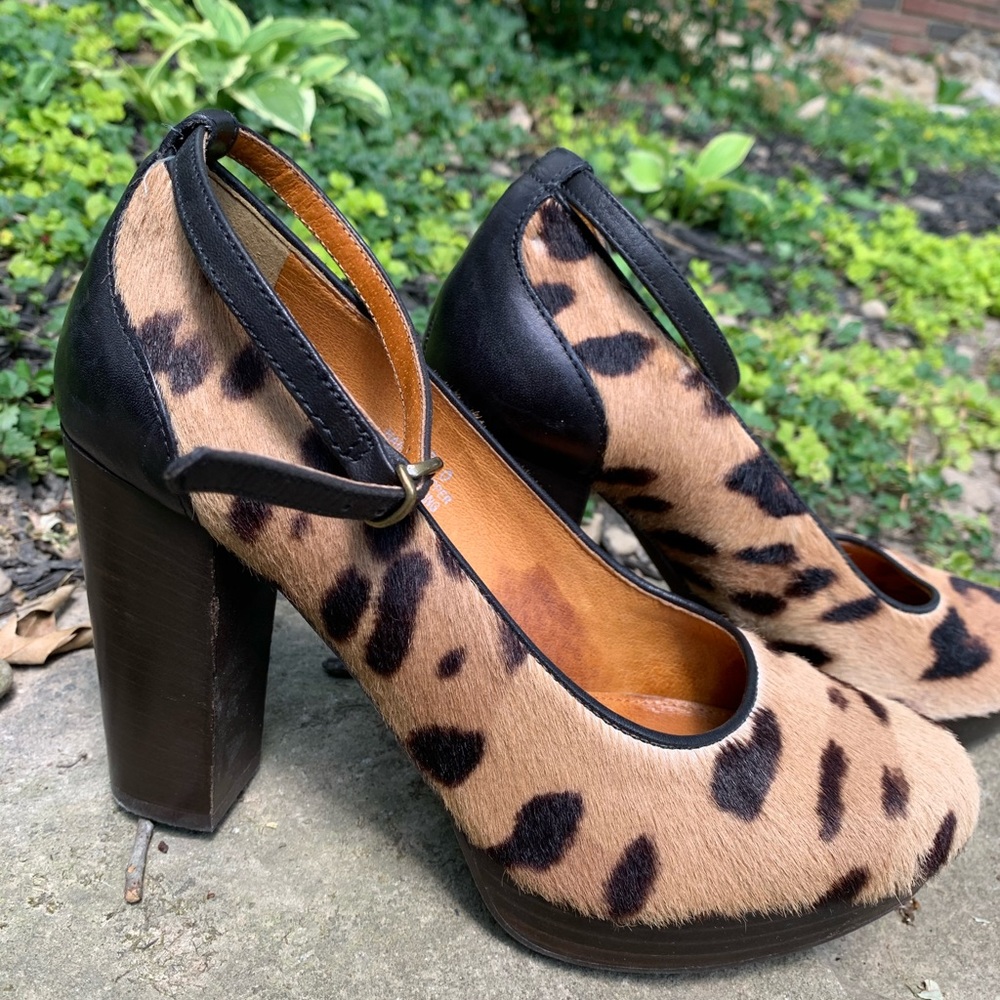 Madewell Calf Hair Platform Heels w/Ankle Strap